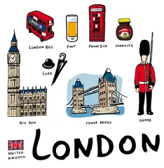 Fototapete Doodle Viele Londoner Symbole Vektorzeichnungen