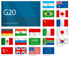 Flags of G-20 countries. “Waves and Borders”
