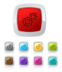 Vector glossy button set in various color - interlinked gears