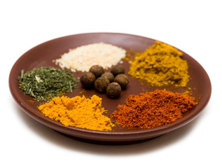 many different spices in plate