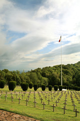 Rows of tombstones in a military graveyard