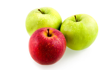 Three fresh apples isolated on white background