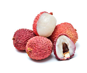 Lychees and its section isolated on white background