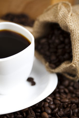 Coffee beans in canvas sack