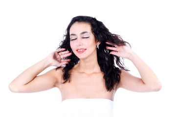 Obraz premium relaxing lovely woman isolated on white