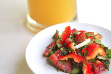 tomato salad and orange juice