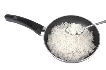 white rice on fry pan
