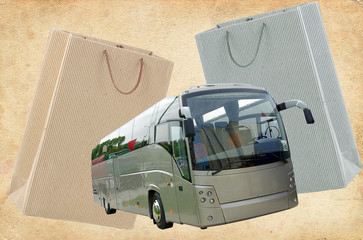 Travel bus and two bags