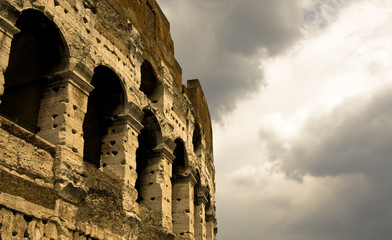 View of the outside of the ancient coliseum in Rome