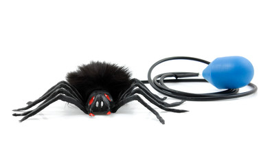Naklejka premium black spider toy on white background