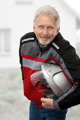 Man with biker helmet