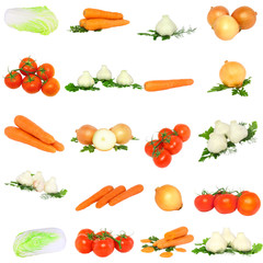Collage-garlic,carrot,tomato and onion and potato.Isolated