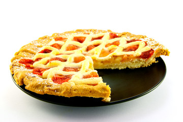 Apple and Strawberry Pie with a Slice Missing