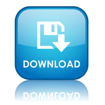 Square "DOWNLOAD" button with reflection (blue)