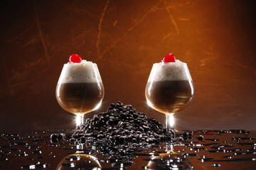 Irish coffee cocktail and coffee grains