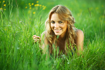 blonde on grass