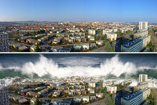 Tsunami On The City Before And After