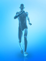 xray running man on blue background - front view