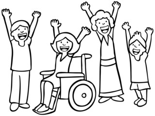 Children Cheer Line Art