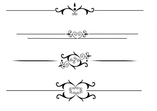 Victorian scrolls in black with rulelines.