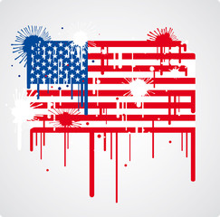 Melting and splatter USA flag with drops and stains