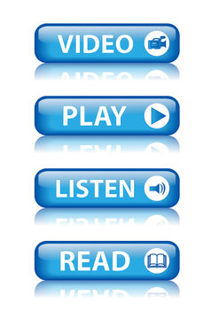 Rectangular Multimedia Buttons with reflection (blue)