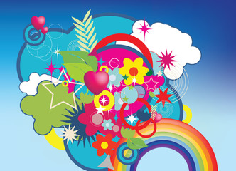 summer abstract illustrated background florals and colour