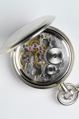 Inside a clockwork pocket watch