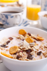 muesli, coffee and juice