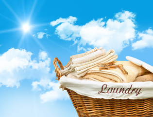 Laundry basket with towels