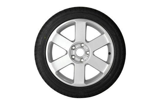 Isolated car alloy wheel and tyre