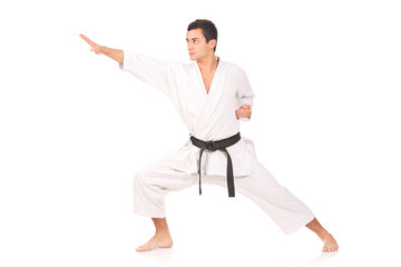 Karate man isolated against white background