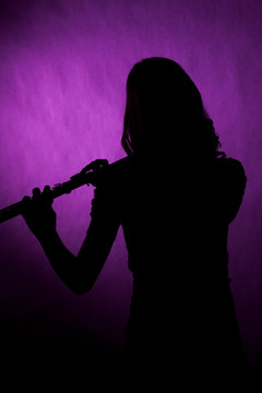 Teenage Girl Flute Silhouette on Pink