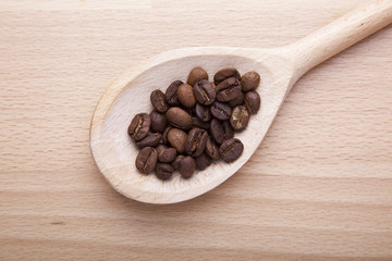 Coffee in wooden spoon