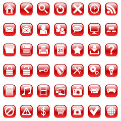 Set of 42 red icons for Web.