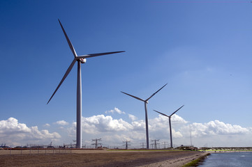windmills on windfarm in Holland europoort industrial area