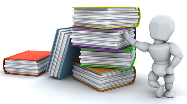 3d Render Of Man And Stack Of Books