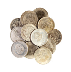 Old mexican and Chinese coin on a white background