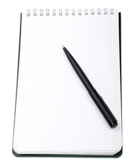 Close-up notebook and pencil isolated on white