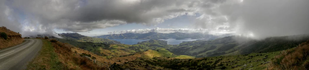 Schilderijen op glas Panorama from the hills in New Zealand © SePp