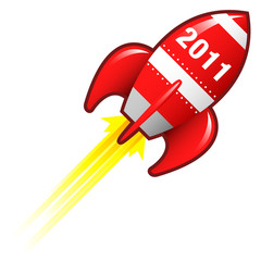 2011 year icon on red retro rocket ship illustration