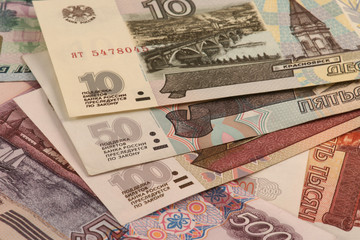 Background made from different russian roubles's banknotes