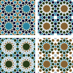 4 Islamic Star Patterns Green, Blue, White, Brown