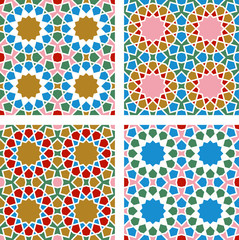 4 Islamic Star Patterns Pink, Blue, Brown, White, Red