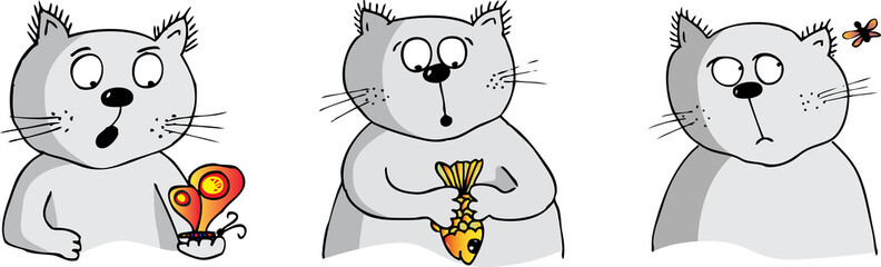 Three amazed cats - vector illustration