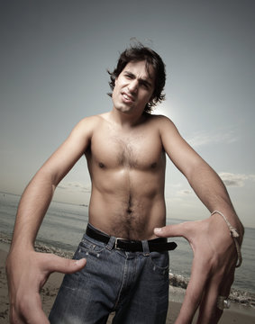 Shirtless man with attitude