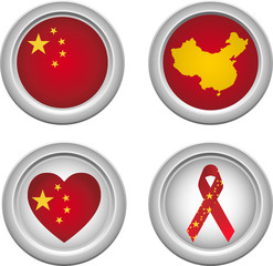 Chinese Buttons with ribbon, heart, map and flag