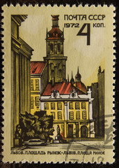 vintage stamp depicting   city Lvov