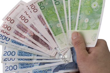 Fan of 50, 100, 200 NOK Norwegian crones paper bank notes