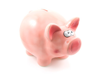 pink piggy bank on white